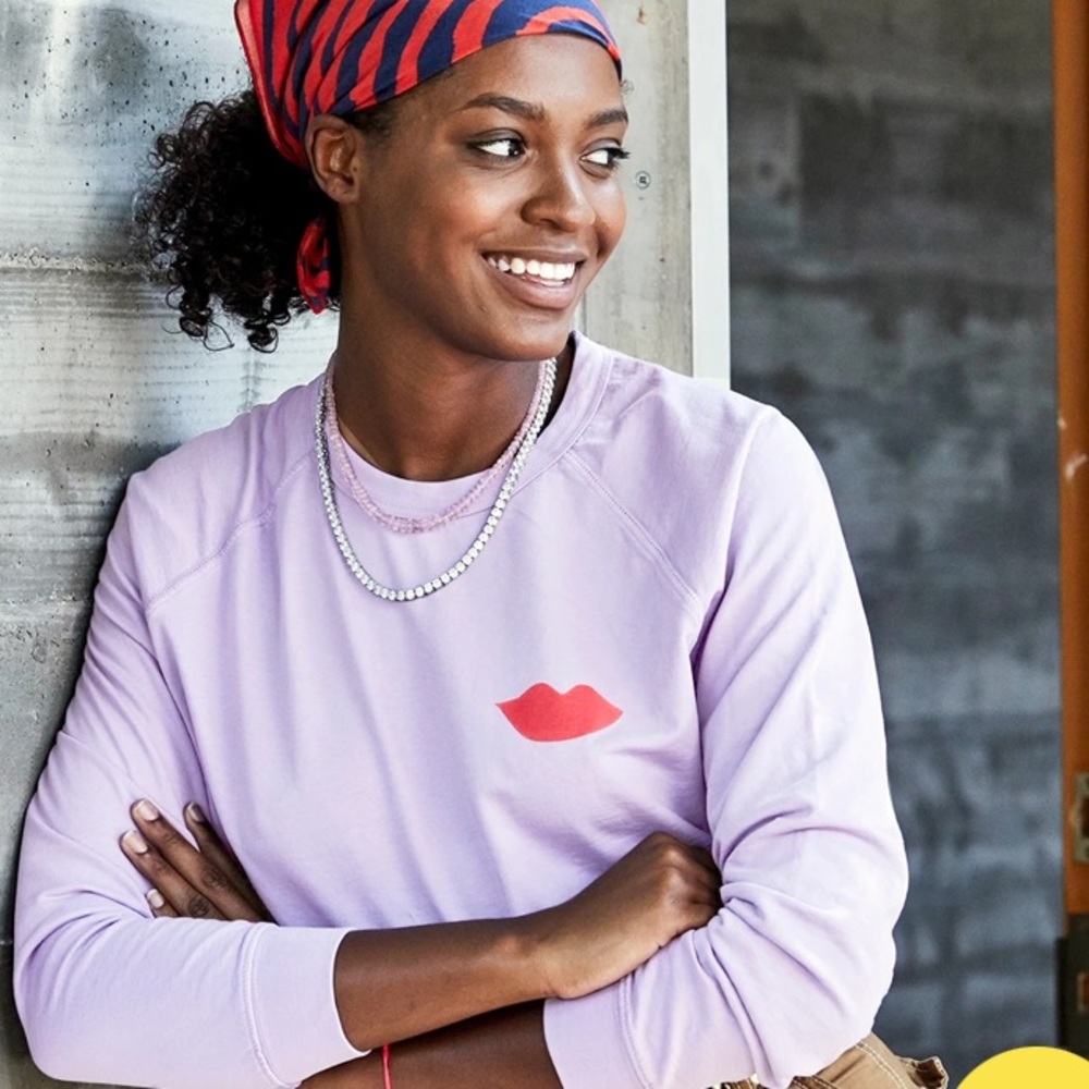 Clare V Lavender Crewneck Sweatshirt with Coral Lip Detail - Picture 3 of 10